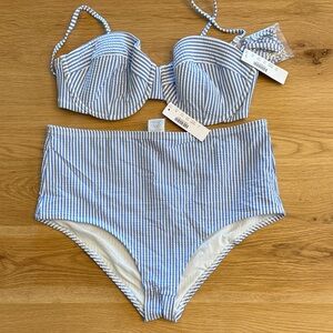NWT J. Crew Blue and White Seersucker Bikini